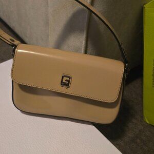 GUESS Beige Mini Shoulder Bag Purse Faux Vegan Patent Leather